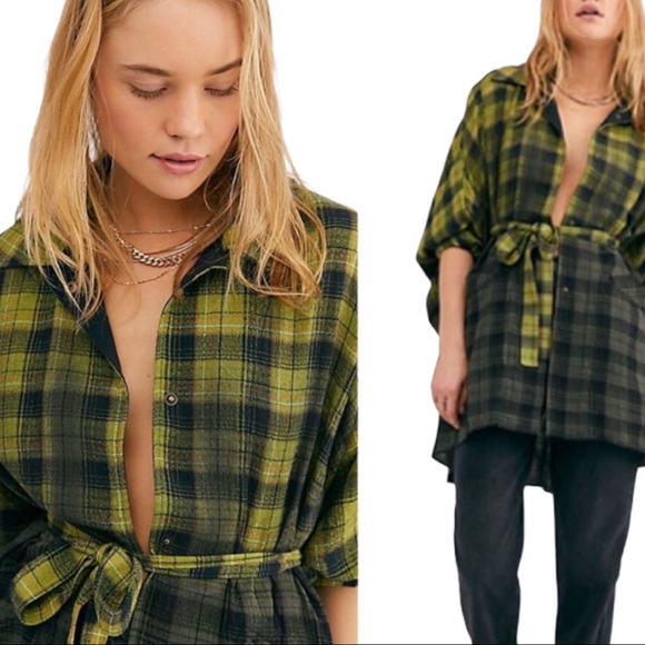 Free People / WE THE FREE You Wish XS Black Plaid Ombre Slouchy Dress | Jacket - Picture 3 of 7